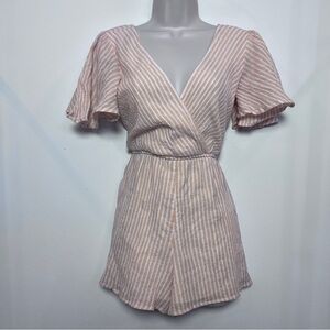 Mi Ami Peach Striped V Neck Flutter Fairy Beach Spring Boho Wrap Romper